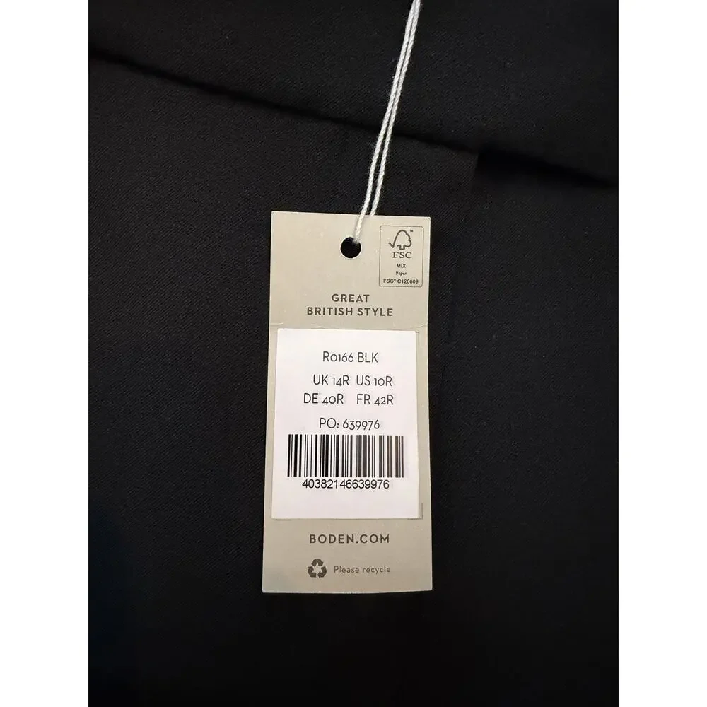 Boden Womans Bi-Stretch Black Trousers Pants UK 14R US 10 Flare Leg NWT $199